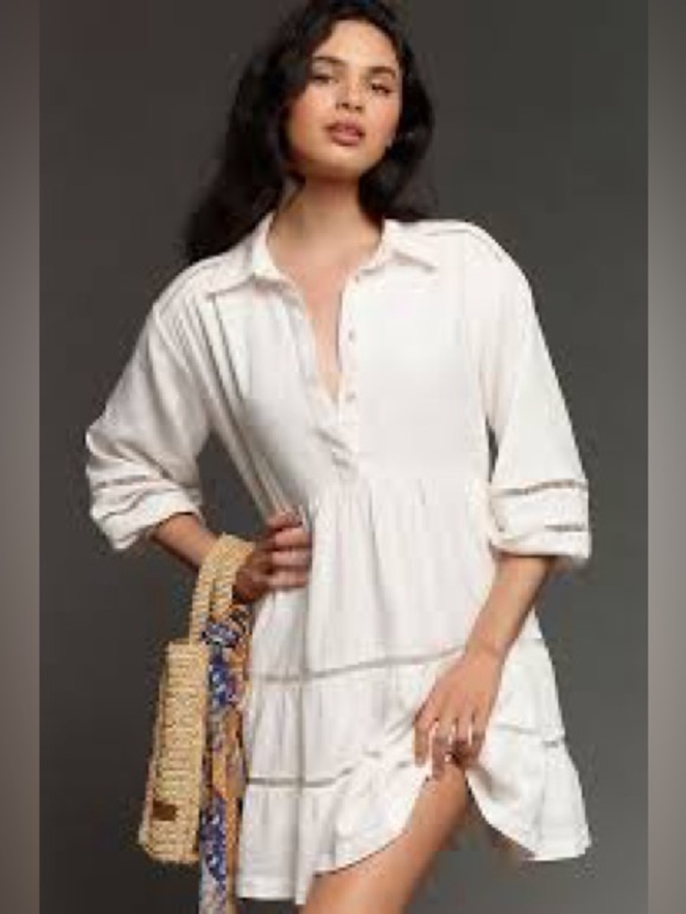 Maeve Linen Blend Relaxed Button-Front Tunic Dress S